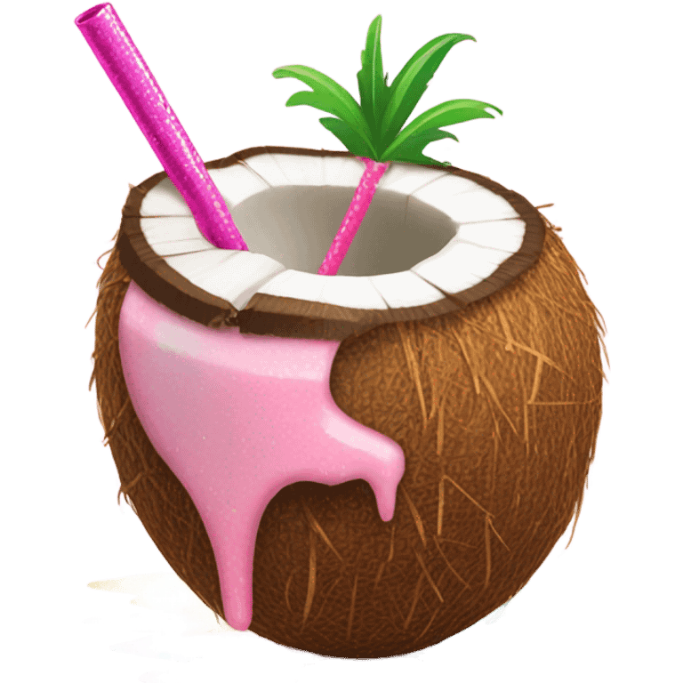 Pink coconut with juice and glitter and straw  emoji