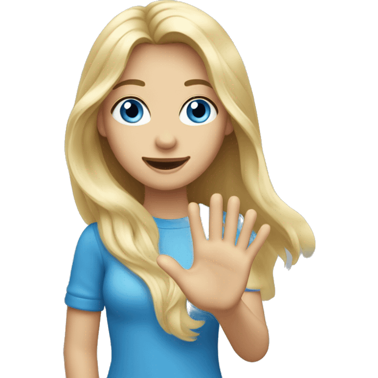 blonde long hair blue eyes girl waving her hand emoji