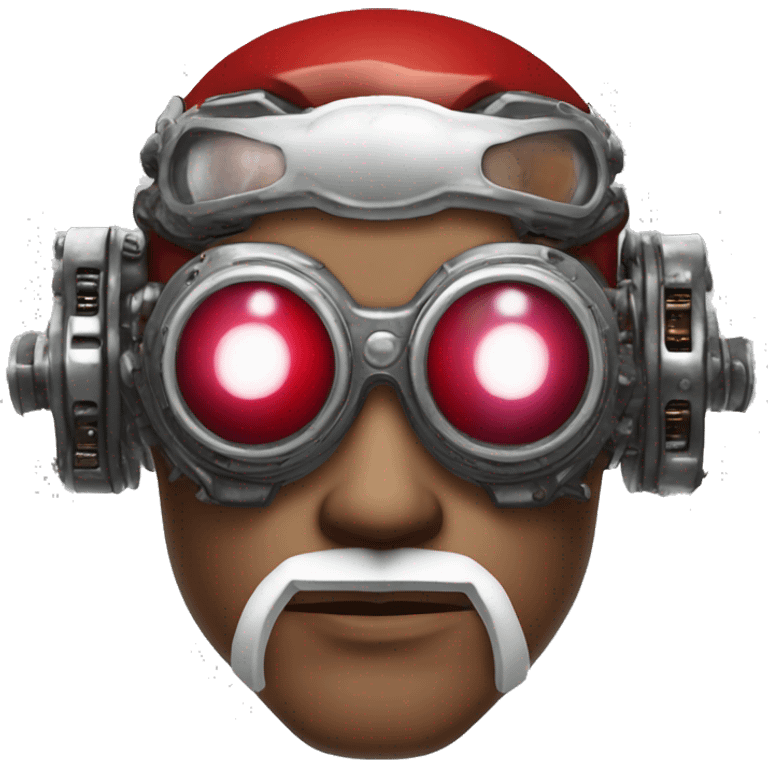 Red skin male cyborg head with white goatee and silver steampunk goggles emoji