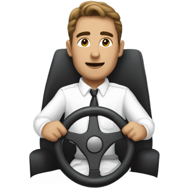  man with white button-down shirt behind a steering wheel emoji