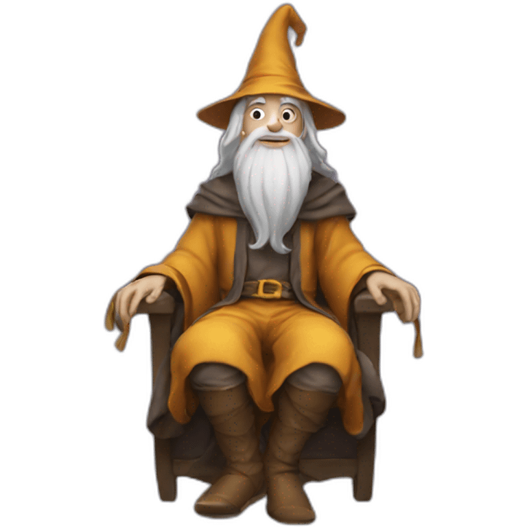 Wizard sitting with legs crossed and floating emoji