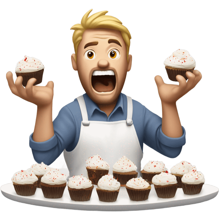 white man destroying cupcakes with his hands emoji