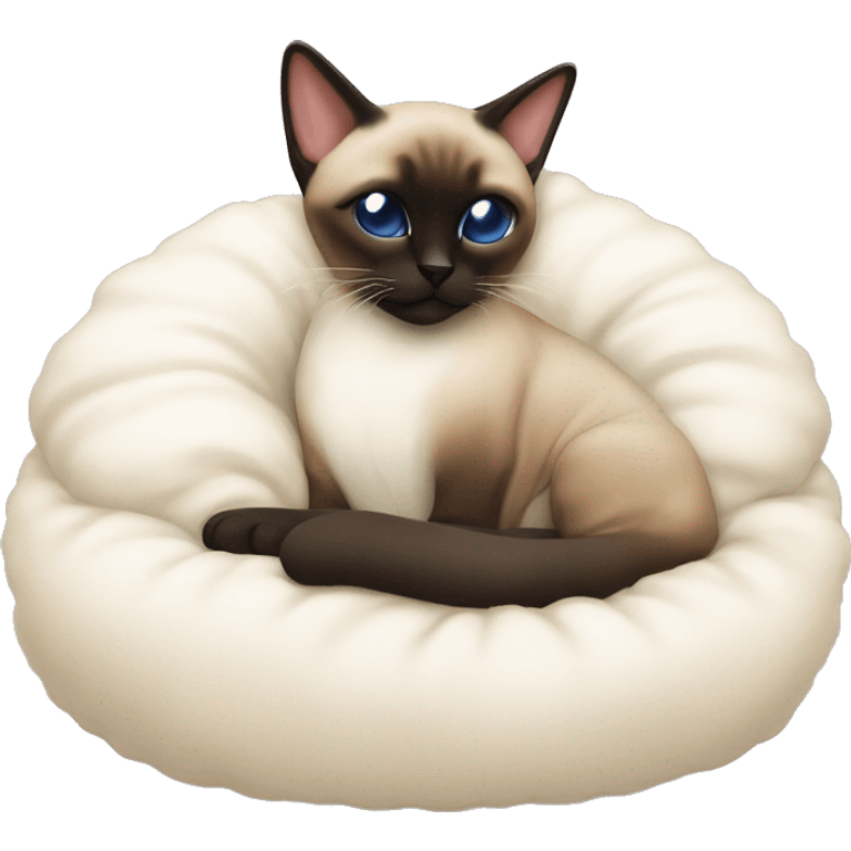 siamese cat sleeping in a fluffy bed emoji