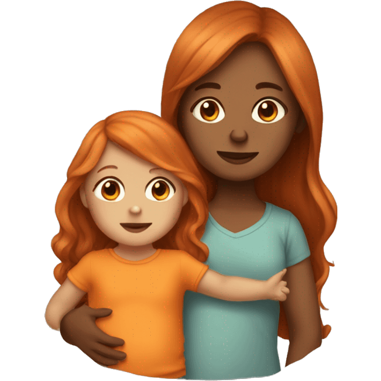 Tan Girl with long orange hair holding a brown haired baby boy emoji