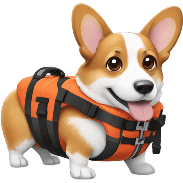 Old corgi wearing a life jacket  emoji