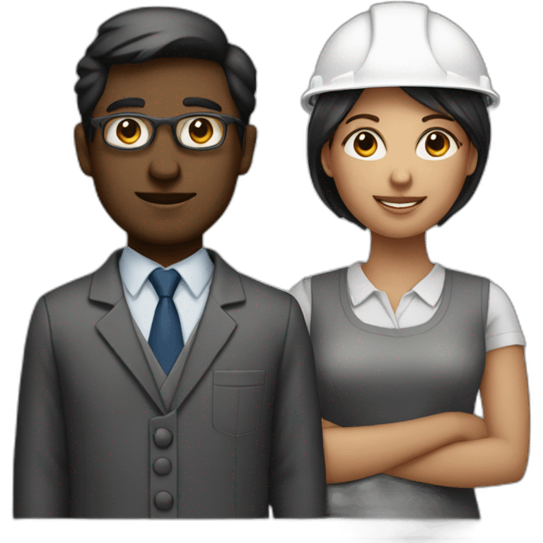 two architects or engineers a man and a woman, dark and white skin emoji