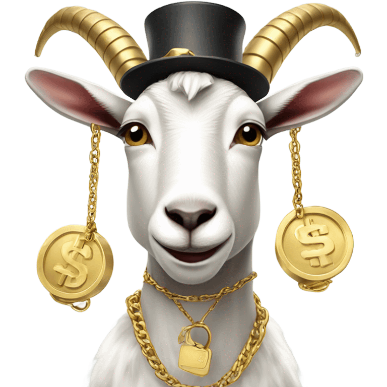 A Goat with gold chains and money and a cap  emoji