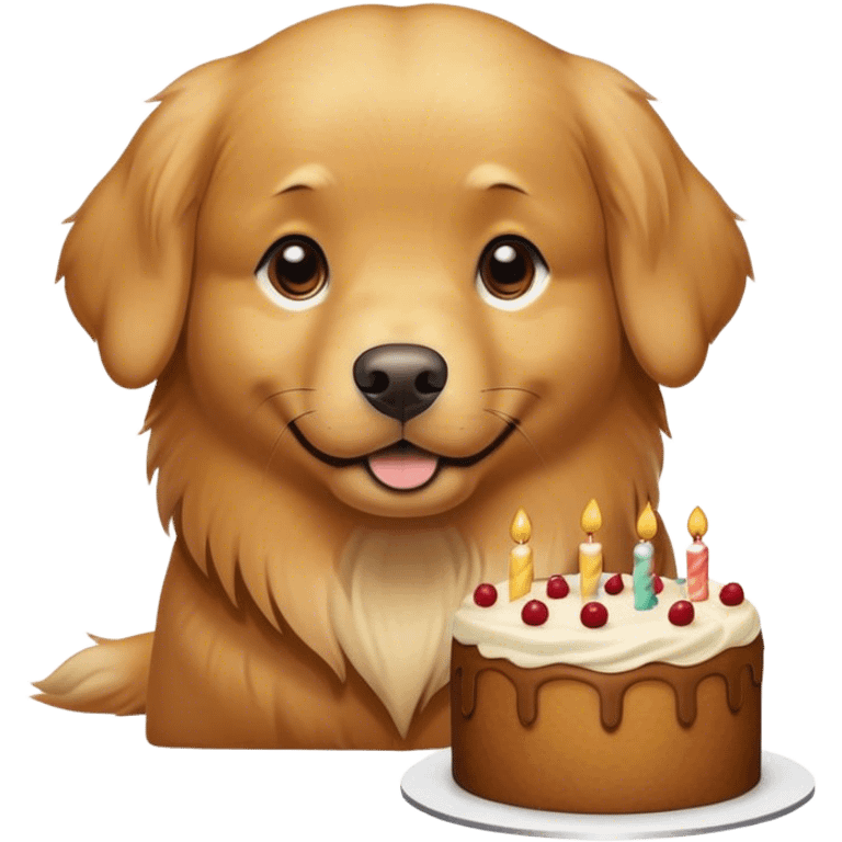 slightly darker colored golden retriever, turning into a cake emoji