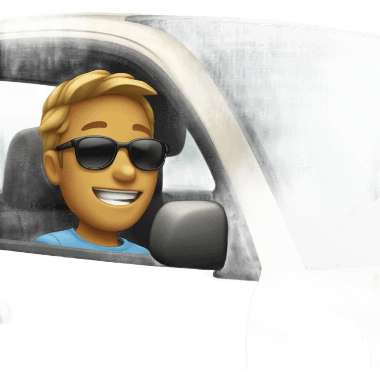 happy boy in sunglasses inside car emoji