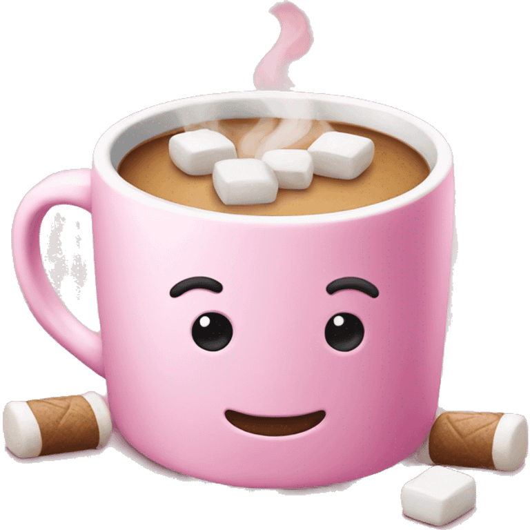 pink mug with coffee and marshmallows emoji