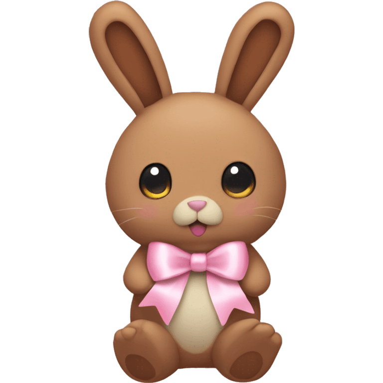 Pastel brown stuffed animal plushie with pastel pink ribbon on one of the bunnies ears emoji