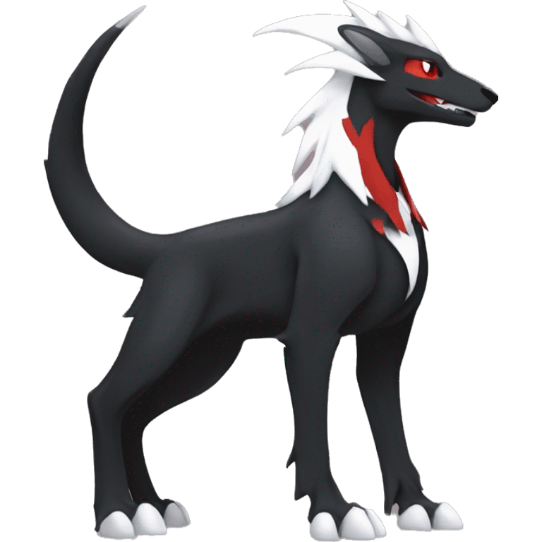 Black Cool Edgy Sergal-Houndoom-Fakémon  with White and Red Edgy markings emoji