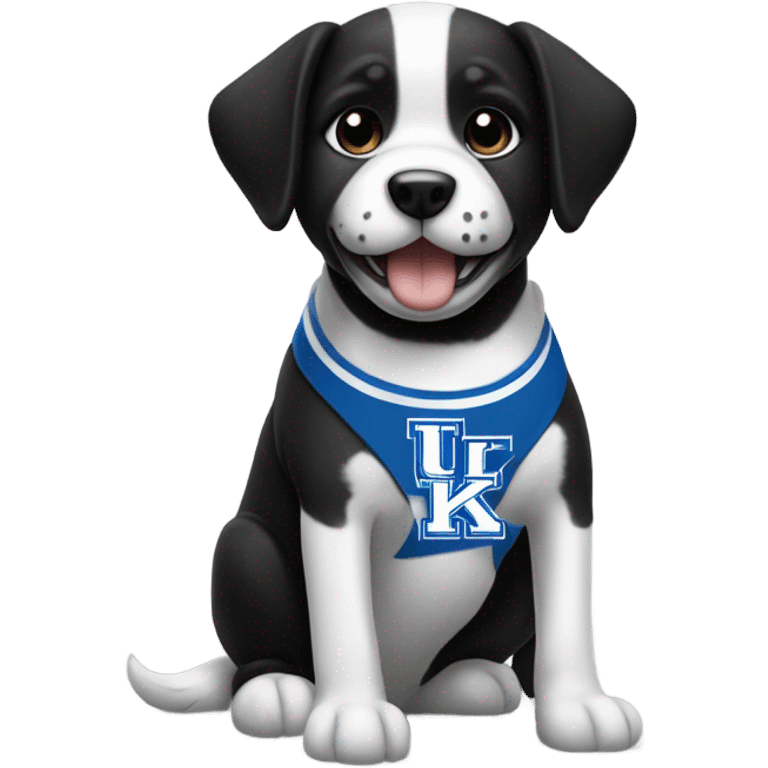 Black and white dog wearing university of Kentucky top emoji