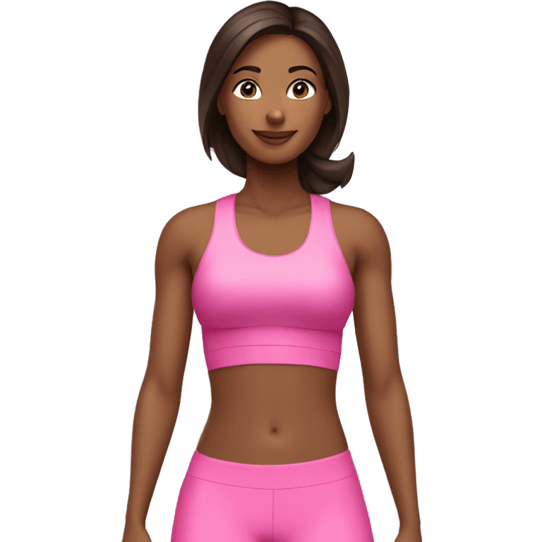 Brunette woman in pink workout set  emoji