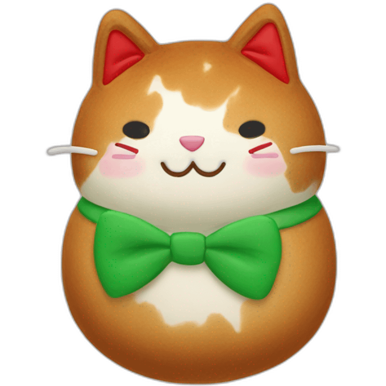 squishmallow gingerbread cat with red bowtie and green and red buttons emoji