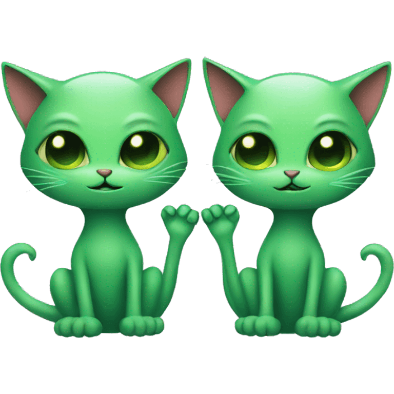 couple of green cat aliens in  love emoji