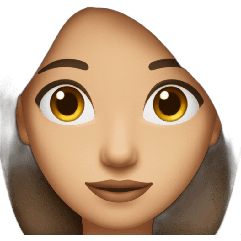 Une femme brune au yeux brun avec la peau basanée et un top bleu roi emoji