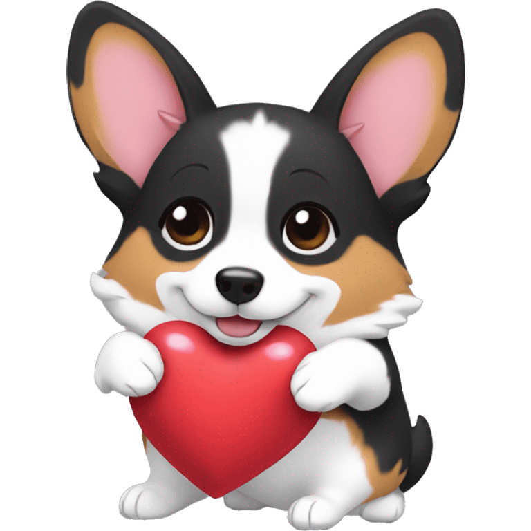 dark corgi hugs a heart emoji