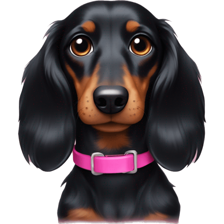 Black long hair dachshund with pink collar  emoji