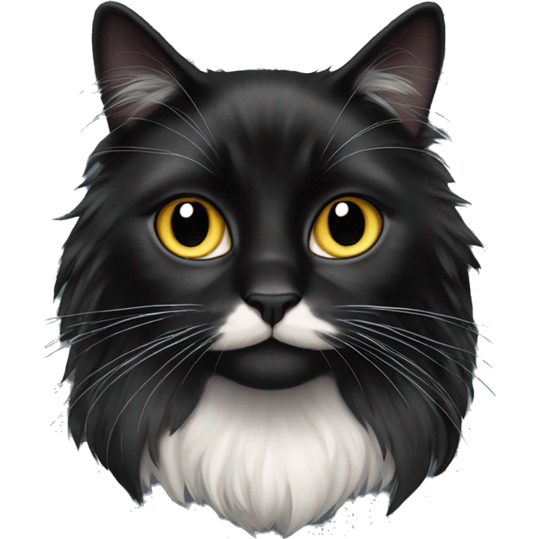 black cat domestic long-haired with half white mouth emoji