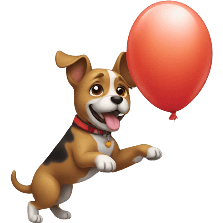 A dog playing with a ballon emoji