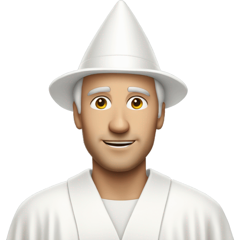 White man wearing white birthday hat and white robes emoji