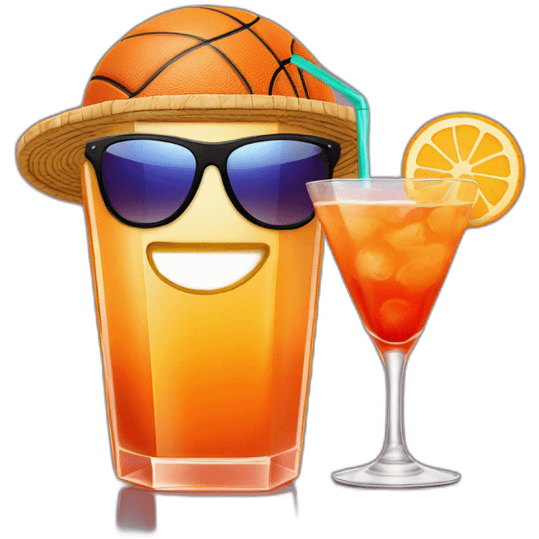 Basket ball sunglasses and drinking cocktail emoji