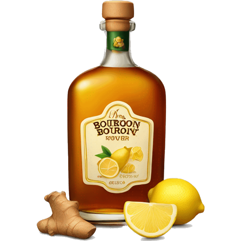 Bourbon bottle with ginger, Lemon and Honey emoji