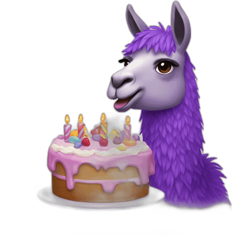 a purple llama eating a birthday cake emoji