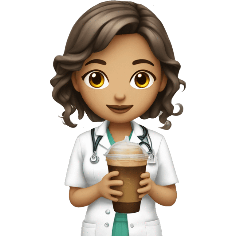 nursing student chibi girl with iced coffee  emoji