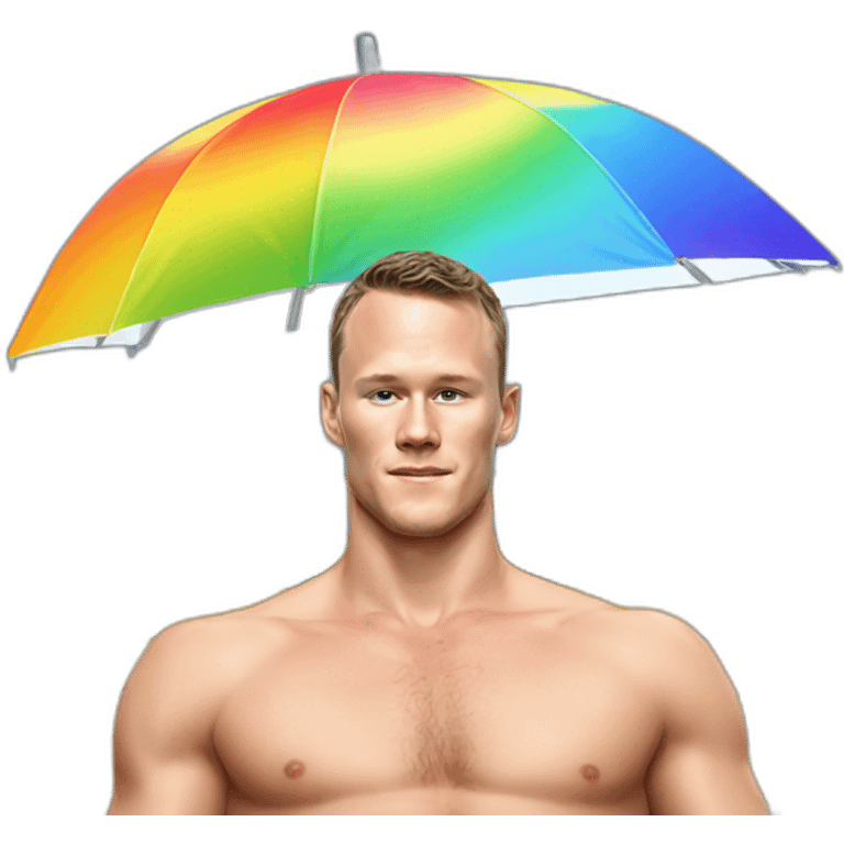 Jonathan Toews as beach bum under rainbow umbrella emoji