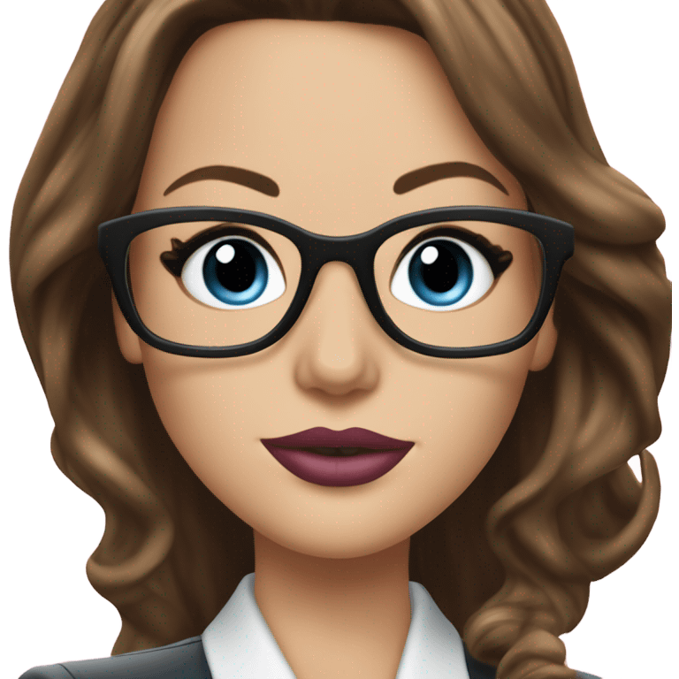 Realistic Kate Beckinsale blue eyes wearing glasses in a business meeting pink lipstick  emoji