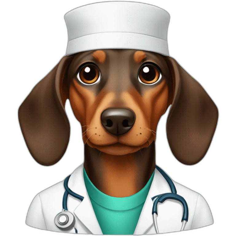 Dachshund brown, doctor hat emoji