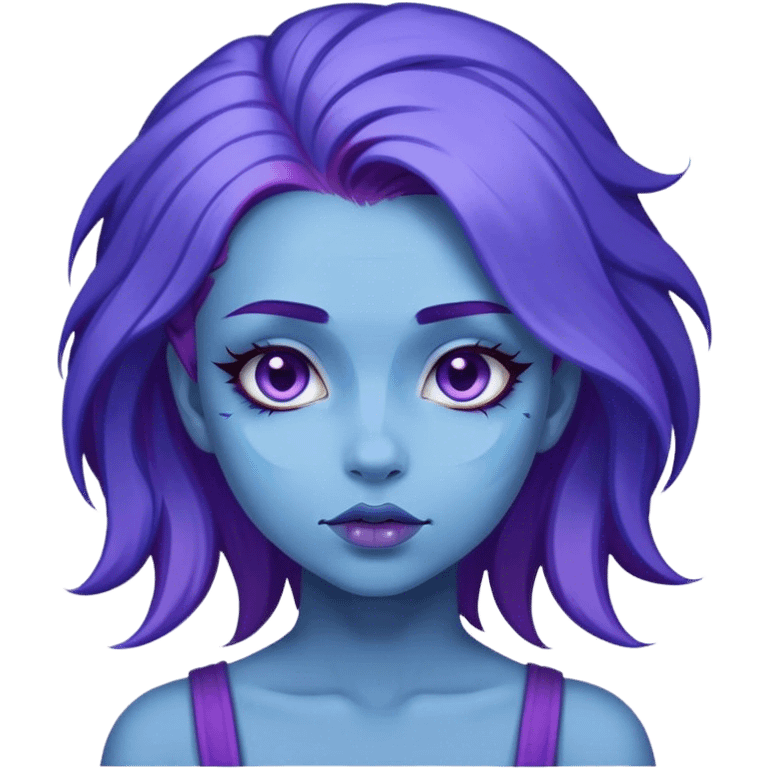 A girl with blue skin, purple hair, beautiful face emoji