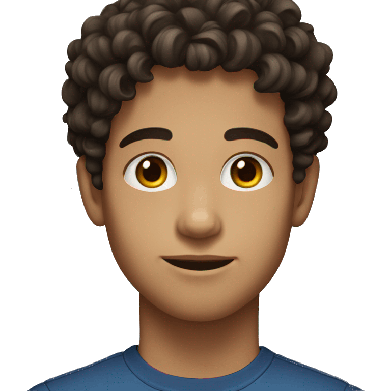 young man with dark brown curly hair, deep set eyes  emoji