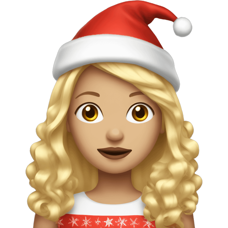 a girl with blonde hair and Christmas hat with gold hoops emoji