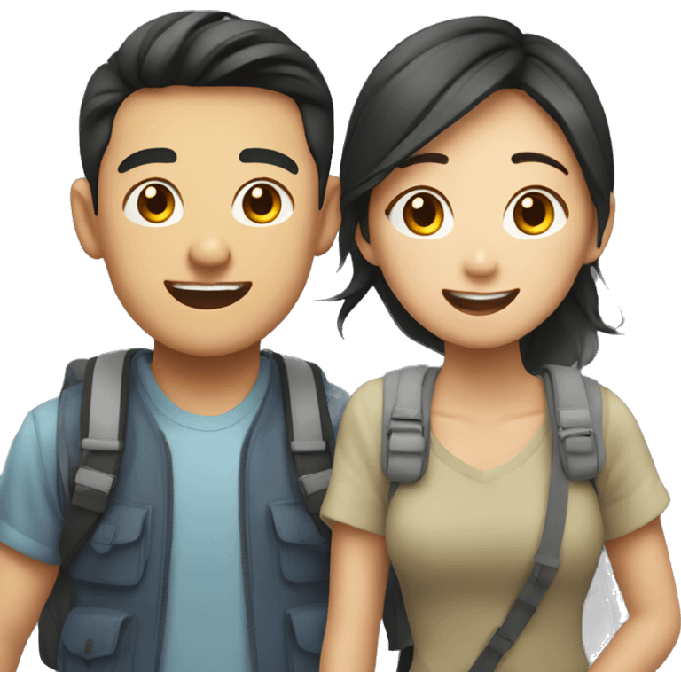 Cute young  Asian couple excitedly traveling  emoji