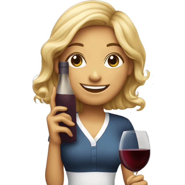 smiling girl with wine glass and phone  emoji