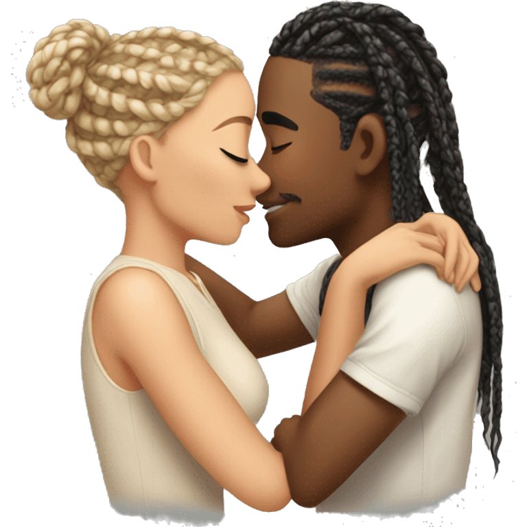 a light skinned boy kissing girl with box braids and doing romance emoji