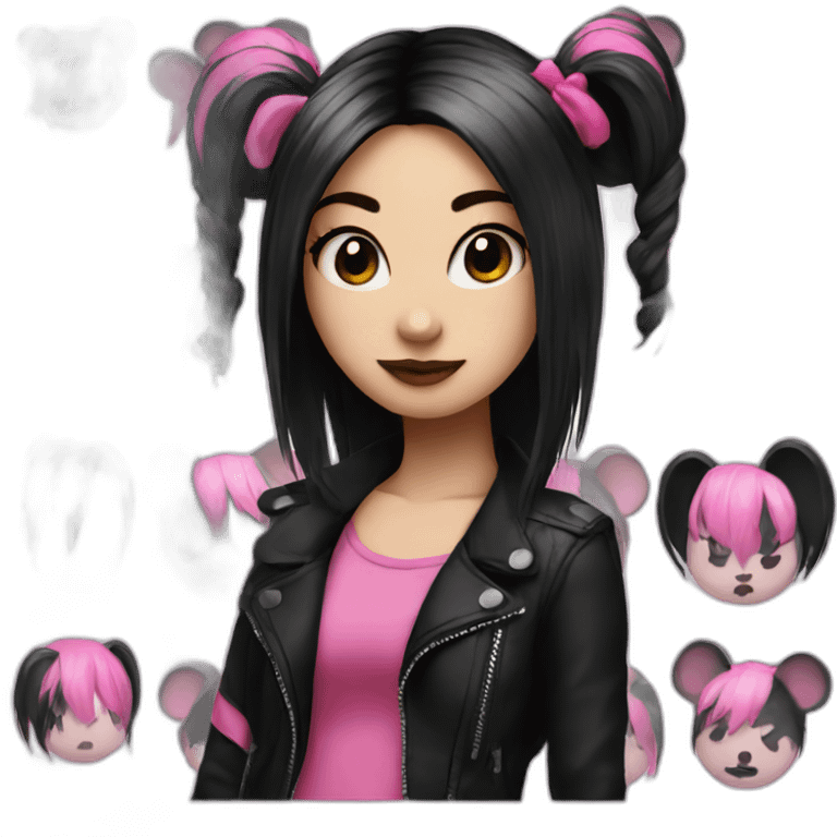 emo girl with black and pink rat tail hair emoji