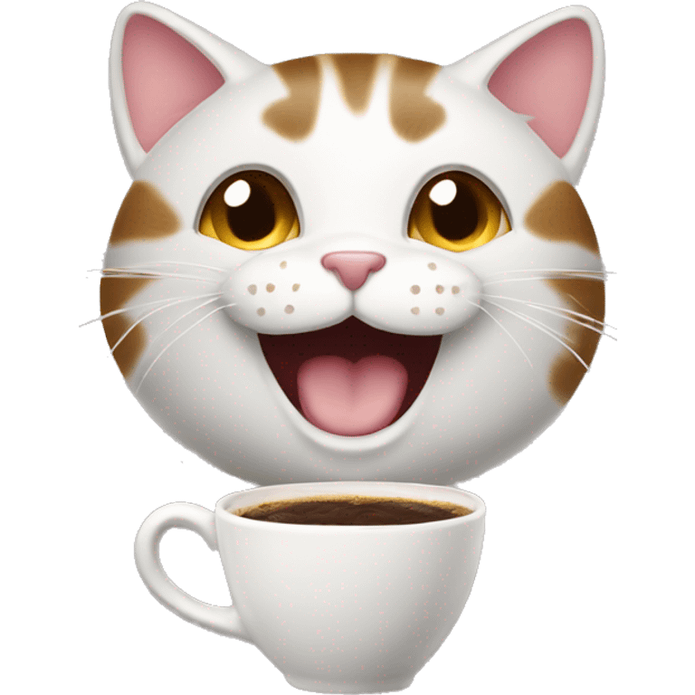 happy cat with coffee emoji