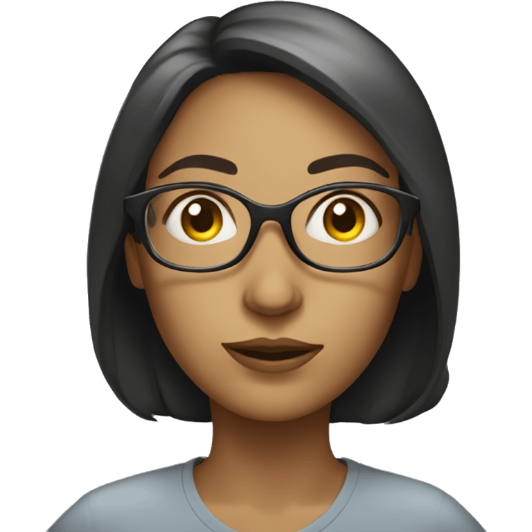 Woman with eyes looking up wearing glass emoji