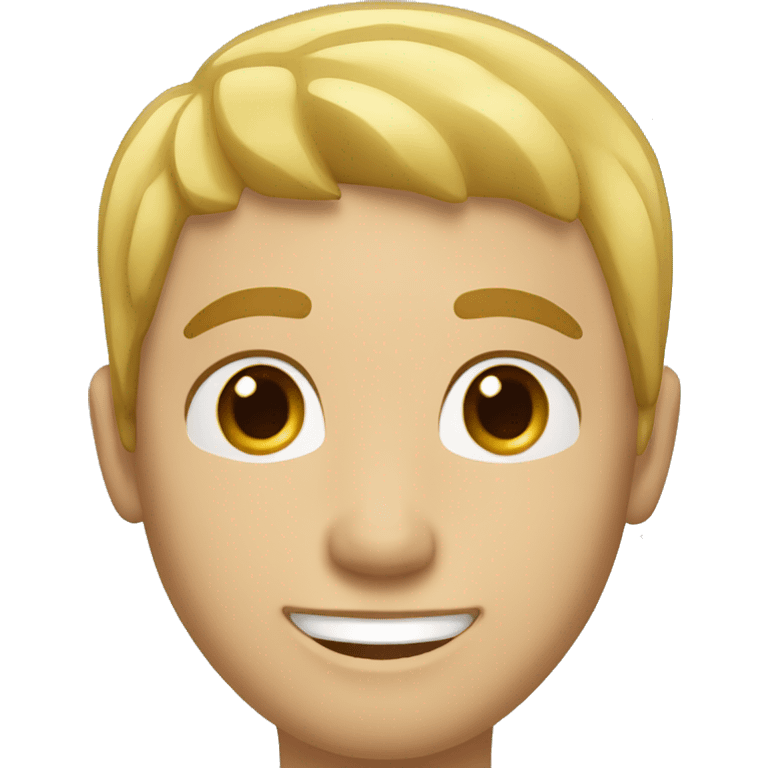 Man: short light-yellow hair, few freckles on the cheeks, brown eyes and his smile emoji