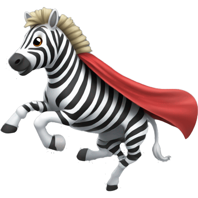 A zebra dressed as a superhero, flying with a flowing cape emoji