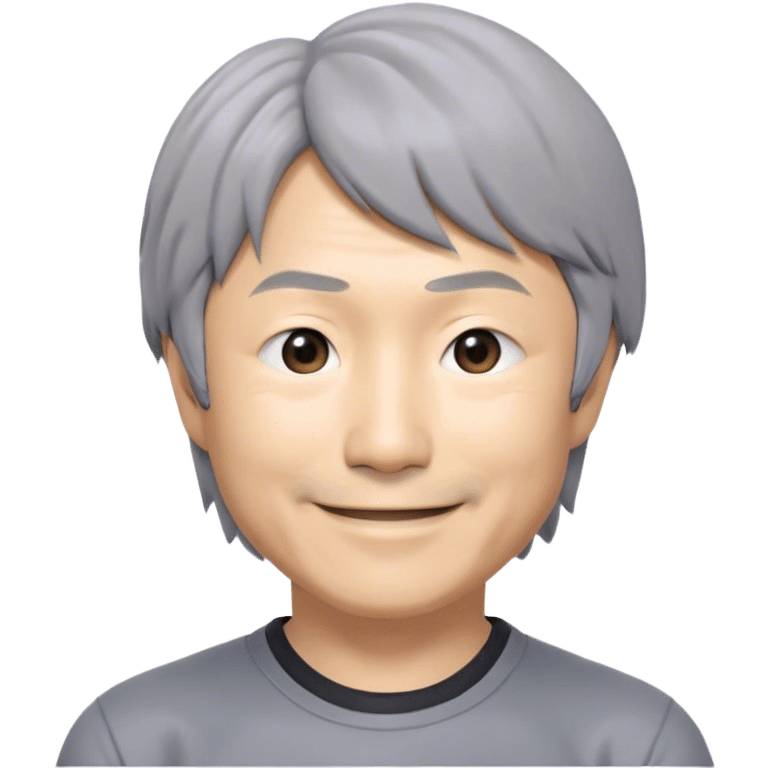 ​Cinematic Realistic Portrait of a Smiling Shigeru Miyamoto, depicted with warm, approachable features, gentle grey-tinted hair, and kind, expressive eyes, set against a subtle backdrop hinting at iconic video game imagery, rendered with lifelike textures and soft, inviting lighting that captures his innovative spirit, emoji