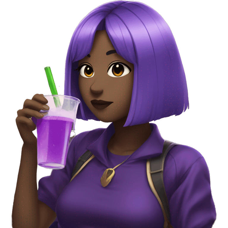 An anime girl with purple vibe sipping a drink emoji