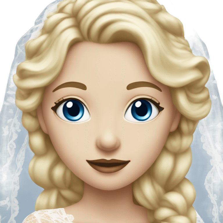 Beautiful blonde girl with blue eyes and long lace wedding dress emoji