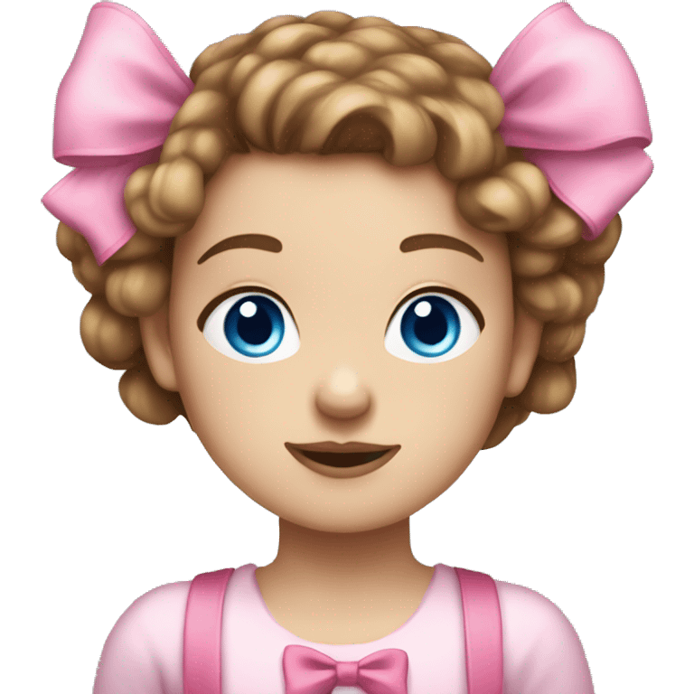 cute light skinned girl with brown hair and blue eyes with a pink bow in her hair emoji