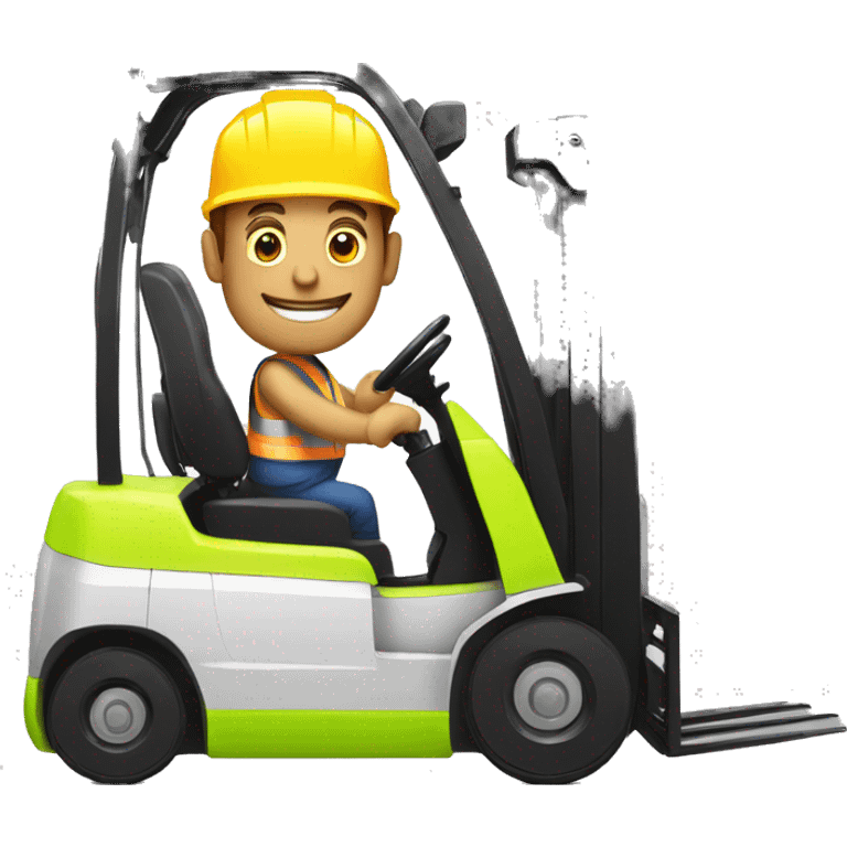 A man wearing hi-vis gear and a hard hat driving a forklift emoji