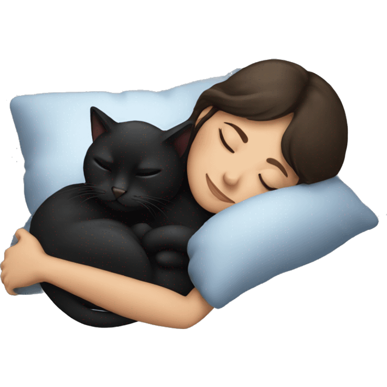 brunette sleeping with a black cat emoji